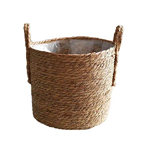 Hechos a Mano De Paja De Almacenamiento De Tejido De Cesta De Mimbre Rattan Planter Basket Maceta Contenedor De Almacenamiento para La Decoración De La Boda del Jardín Tamaño 25cm