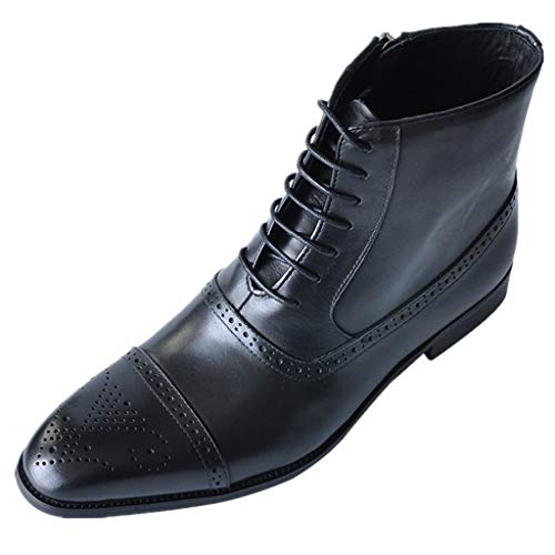 HEETEY Botas de moda para hombre, botas de punta, altas, transpirables, con cremallera lateral, punta brillante, botas de piel, botas de alta top, botas con cordones, 39-47, color Negro, talla 39 EU