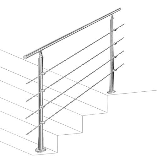 hengda Pasamanos escalera Inoxidable Barandilla 100cm acero 4 varillas Parapeto Barras Transversales