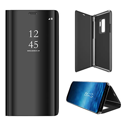 Hexcbay Funda Samsung Galaxy S9, Samsung Galaxy S9 Plus, Elegant Mirror Flip Funda Protectora Ultra Delgada Resistente a Prueba de Golpes Funda para Galaxy S9/S9 Plus (Samsung S9 Plus, Negro)