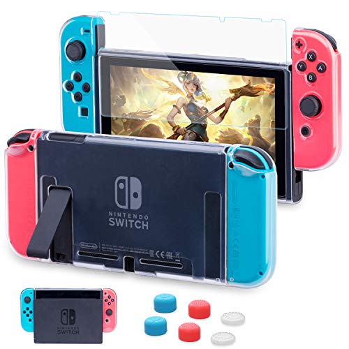 HEYSTOP Carcasa Nintendo Switch, Funda Nintendo Switch con Protector de Pantalla para Nintendo Switch Console y Joy Cons con 6 Agarres para el Pulgar