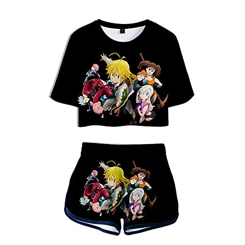 HIMFL Siete pecados Capitales Meliodas Temporada Personaje Impreso en 3D Chándales Casual Verano Tops Cortos y Pantalones Cortos Trajes de Camiseta 2 Piezas,L