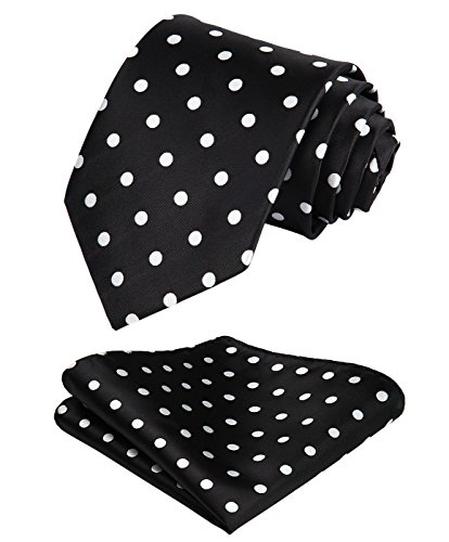 HISDERN Dot Floral Wedding Tie Panuelo para hombres Corbata y bolsillo cuadrado blanco negro HISDERN Dot Floral Wedding Tie Panuelo para hombres Corbata y bolsillo cuadrado blanco negro
