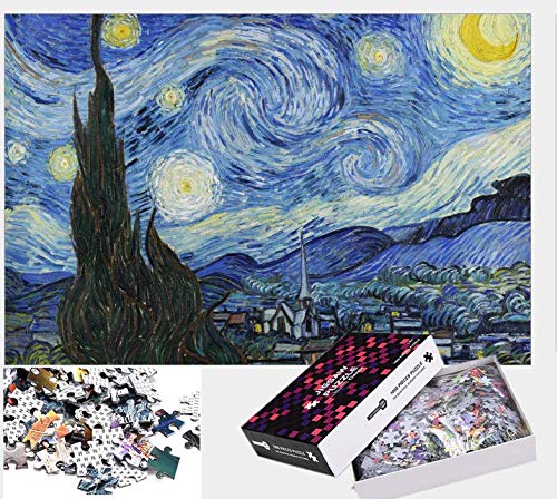 Hizoop 1000 Piezas Grandes Rompecabezas de Noche Estrellada, Rompecabezas de Van Gogh para Adultos, niños, Juguetes para aliviar el estrés, Juego Intelectual (70 x 50 cm)