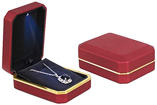 HJ Inicio Joyero Luces LED Caja de regalo de Phnom Penh Caja de almacenamiento de joyas Caja de anillo Caja de collar con pulsera colgante - Rojo,Colgante de Bo * 7 * 9 * 3.58cm
