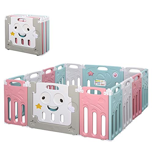 HOMCOM Parque Infantil Plegable 14 Paneles Centro de Actividades para Bebé de +6 Meses con Puerta Juguetes Divertidos Interior y Exterior 149x155x64 cm Multicolor