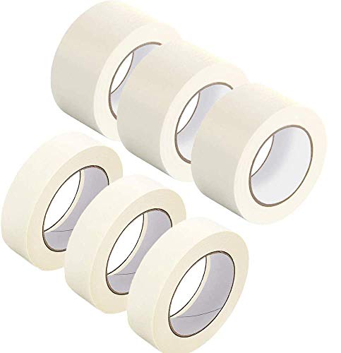 Homo Trends 6 rollos de cinta adhesiva (24 mm x 20 m, 50 mm x 20 m), cinta adhesiva fácil de rasgar para pintura, decoración y manualidades, color blanco