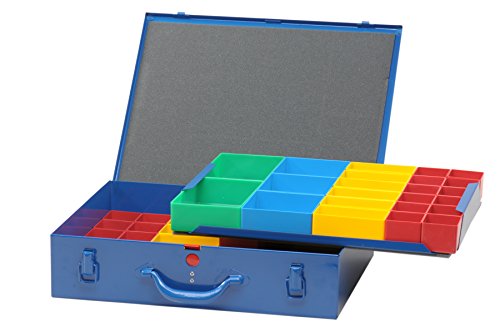 Hünersdorff Maletín para piezas pequeñas de metal, 59 cajas insertables 330x440x100 mm, azul oscuro