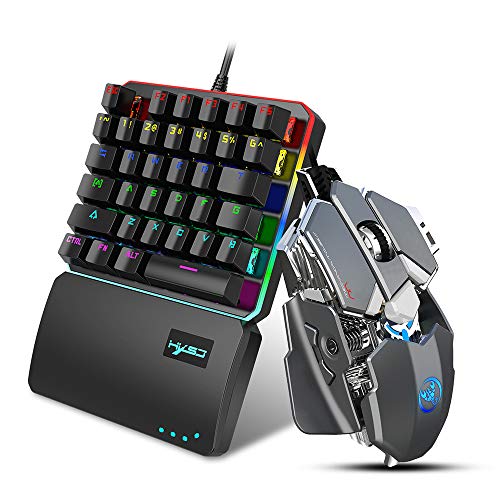 HXSJ - Teclado de juego con una mano, ratón de juego cableado, ratón de 9 teclas para programación macro y conmutador azul, juego de teclado mecánico