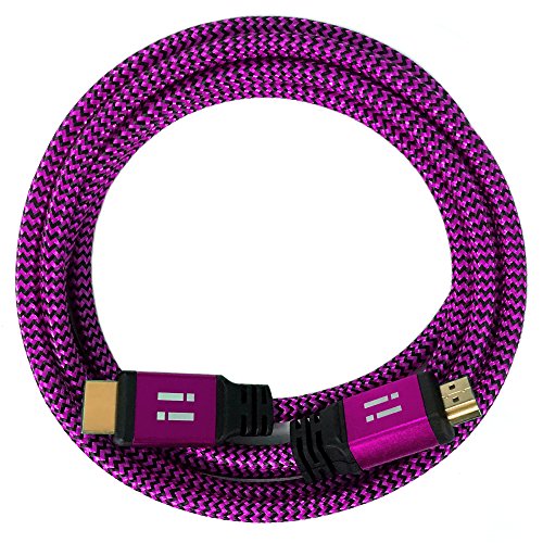 i! - Cable HDMI de alta velocidad de nailon de 2 m compatible con HDMI 2.0 1.4a 3D 4K Ultra HD 2160p Full HD 1080p High Speed Ethernet ARC HDR CEC DTS-HD - color rosa