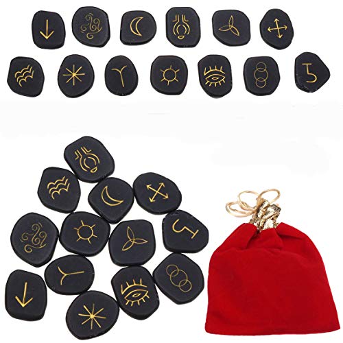 ILS – 13 piezas Black Jasper Runes Gemstone Power Stones Rune Set Símbolos Cristales curativos