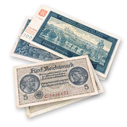 IMPACTO COLECCIONABLES Billetes Antiguos - 2 Billetes utilizados en Las Invasiones y Territorios Ocupados por los Nazis, Segunda Guerra Mundial 1939-1945
