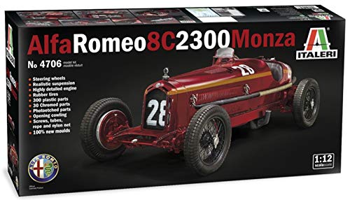 Italeri Maqueta de Alfa Romeo 8C 2300 Monza Nuvolari, Escala 1:12, Modelo, Manualidades, Hobby, Pegado, Kit de construcción de plástico, detallado, Color Plateado (IT4706)