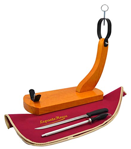 JAMONERO Gondola Modelo HUELVA Hammon EN Color Miel con Cuchillo JAMONERO CHAIRA Y Cubre Jamon DE Regalo VALIDO para EL HOGAR como para Restaurante (Burdeos)