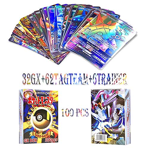 JIM - 100 Piezas Pokemon Cartas,Tarjetas de Pokemon,Pokemon Trading Cards,Cartas Pokémon Game Battle Card,32gx+62tagteam+6trainer