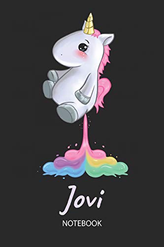 Jovi - Notebook: Blank Ruled Personalized & Customized Name Rainbow Farting Unicorn School Notebook Journal for Girls & Women. Funny Unicorn Desk ... Birthday & Christmas Gift for Women.