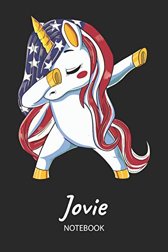 Jovie - Notebook: Blank Ruled Name Personalized & Customized Patriotic USA Flag Hair Dabbing Unicorn School Notebook Journal for Girls & Women. Funny ... of July, Birthday, Christmas Gift for Girls.