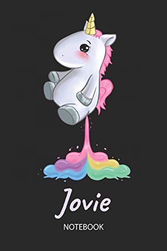Jovie - Notebook: Blank Ruled Personalized & Customized Name Rainbow Farting Unicorn School Notebook Journal for Girls & Women. Funny Unicorn Desk ... Birthday & Christmas Gift for Women.