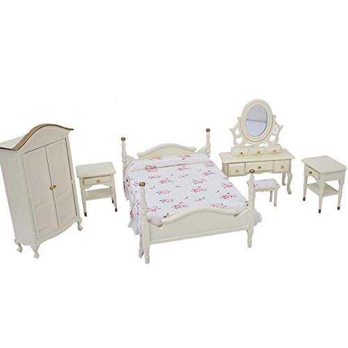 Juego de muebles de dormitorio en miniatura de casa de muñecas a escala 1:12 de 6 uds. Juego de muebles de dormitorio en miniatura de casa de muñecas a escala 1:12 de 6 uds.