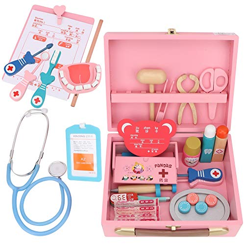 Juguete de médico, médico de madera equipo médico maleta caja de medicina doctor Juego de roles juguete de regalos de cumpleaños para niños(Kit medico)