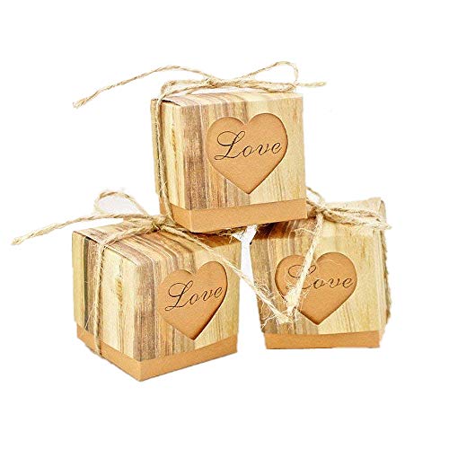 JZK 50 x LOVE corazón, boda rústica papel caja favor caja favores pequeña caja regalo para boda cumpleaños fiesta bienvenida bebé bautizo graduación fiesta navidad caja dulces