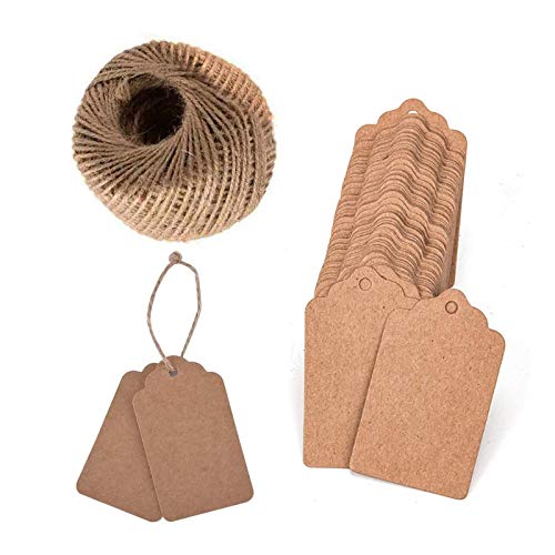 JZZJ Etiquetas de Papel Kraft Etiquetas de Regalo Etiquetas de Boda con 30 Metros de Cuerda de Yute, 100 Piezas 7 x 4 cm (Marrón) JZZJ Etiquetas de Papel Kraft Etiquetas de Regalo Etiquetas de Boda con 30 Metros de Cuerda de Yute, 100 Piezas 7 x 4 cm (Marrón)