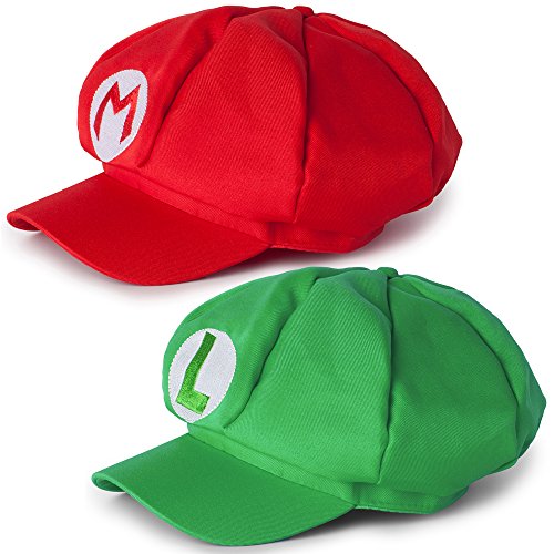 Katara 1658 Disfraz de Super Mario Bros, 2 Gorras - Mario y Luigi, Roja y Verde