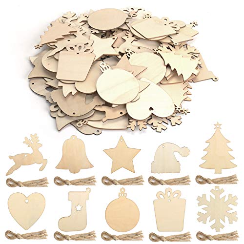 KATELUO 100 Adornos Navidad Madera, Colgantes de Madera para Navidad, Adornos Navideños de Madera, Ornamentos de Navidad, Adornos Colgante de Madera para Árbol para Navidad Bricolaje Fiesta