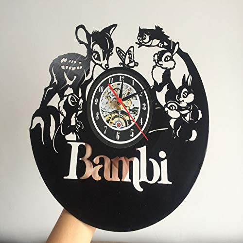 KEC Bambi Figurine Movie Reloj con Disco de Vinilo Home Birthday Party Wall Art Nursery Duvar Saati | Duvar Saati | Reloj con Disco de Vinilo