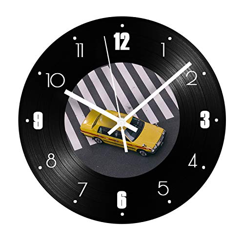 KEC Reloj de Pared Digital con Disco de Vinilo de Taxi Amarillo, Reloj de Registro Decorativo silencioso de diseño Moderno para decoración de Sala de Estar, Regalo de cumpleaños