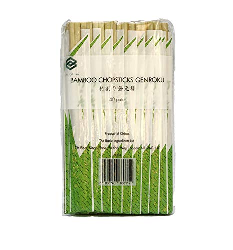 Ken Chiku Palillos De Bambú Tensoge 20cm | 40 Pares Envueltos Individualmente | Comida Chino Y Japonés | Natural | Respetuoso Al Medio Ambiente Y Biodegradable | Adultos Y Niños
