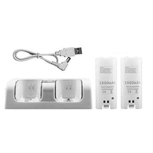 Kinshops para Nintend Wii Mando a Distancia Cargador Estación de Carga +2 Baterías Accesorios para Juegos, Blanco