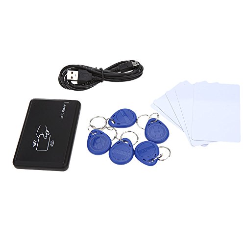 KKmoon Lector de Tarjetas, Interfaz USB, no Se Necesita Controlador, Admite Tarjetas EM4100, 1pcs Lector de Tarjetas de Identificación + 5pcs Tarjetas + 5pcs Llavero, 125Khz KKmoon Lector de Tarjetas, Interfaz USB, no Se Necesita Controlador, Admite Tarjetas EM4100, 1pcs Lector de Tarjetas de Identificación + 5pcs Tarjetas + 5pcs Llavero, 125Khz