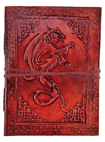 Kooly Zen – Cuaderno de notas, diario, libro, piel auténtica, vintage, dragón medieval celta, 13 x 17 cm, 240 páginas, papel premium