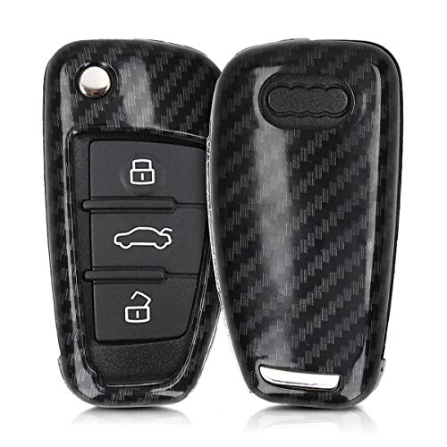 kwmobile Funda Compatible con Audi Llave de Coche Plegable de 3 Botones - Carcasa Dura para Llave de Coche Mando de Auto - Carbono Negro