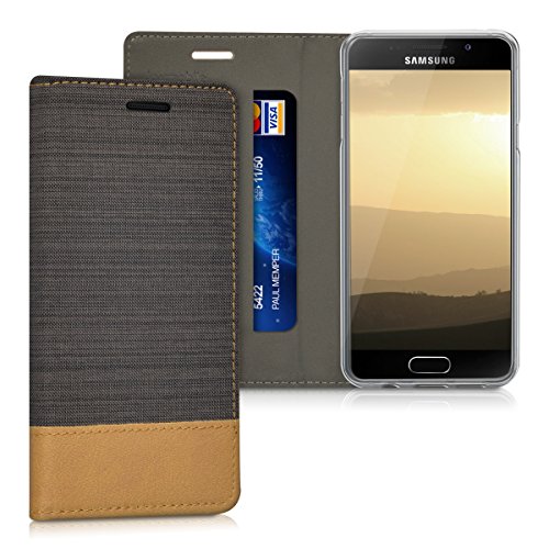 kwmobile Funda Compatible con Samsung Galaxy A3 (2016)-Carcasa de Tela y Cuero sintético con Soporte en marrón Oscuro/marrón
