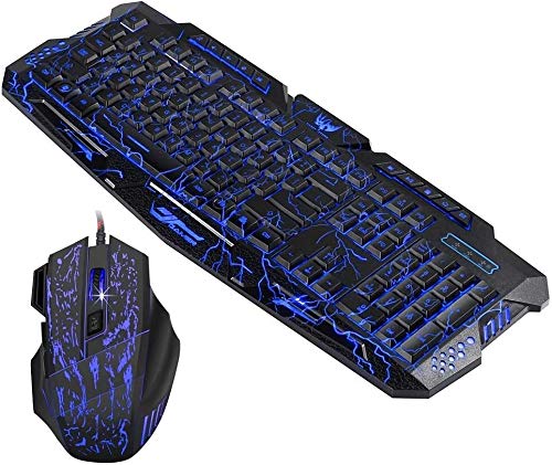 LaLa POP Teclado USB con Cable De Juego Y Ratón Combo Agrietadas Cambie Los Colores De Luz LED Retroiluminada, El Ratón del Juego 7 Botones del Teclado A Prueba De Polvo Impermeable Diseño Ergonómico