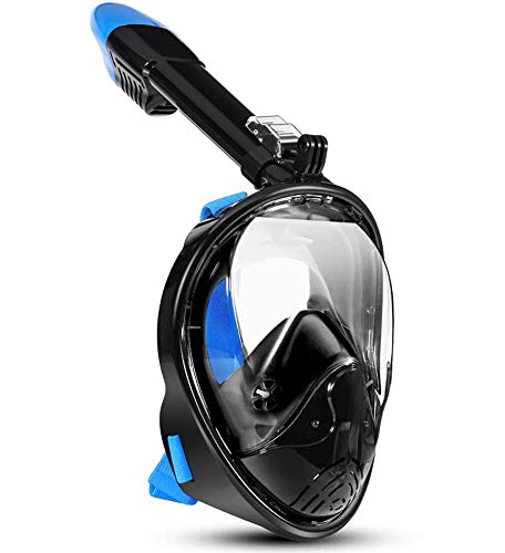 LALAYA Snorkel Mask 180 Degree Vision, Full Face Diving Mask Free Breathing Design Anti-Fog and Anti-Leak Technology with Sport Camera Mount for Adults(Black S/M)