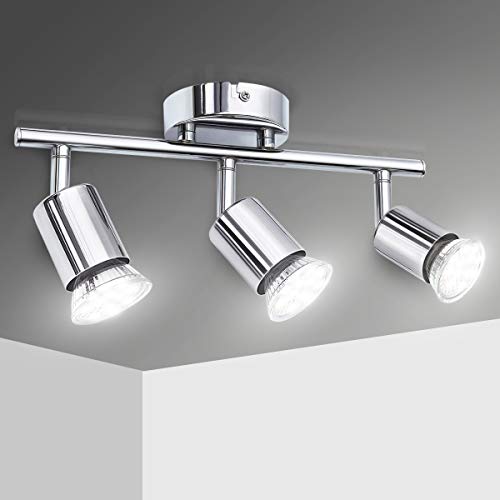 Lámpara de Techo LED Focos, Elfeland Plafón con Focos GU10 3 Luces para Ángulo Ajustable y Giratorio para Interior 110V-220V Focos de Techo Orientables para Dormitorio Cocina Baño (Sin bombillas)