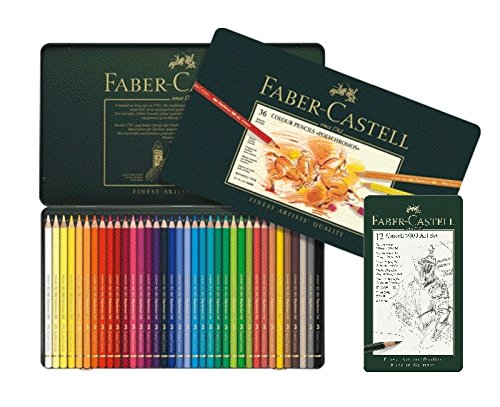 Lápices de color Faber-Castell 110012, policromo, 36 unidades en estuche de metal, 36er Metalletui + 12er Castell 9000, 1
