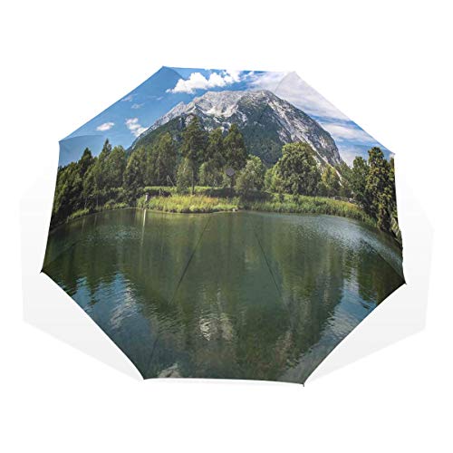 LASINSU Paraguas Resistente a la Intemperie,Paisaje de Las montañas rocosas y el Lago Tranquilo en los Altos Alpes austríacos con Bosque,Fitness Entrenamiento Fuerte Grunge Print LASINSU Paraguas Resistente a la Intemperie,Paisaje de Las montañas rocosas y el Lago Tranquilo en los Altos Alpes austríacos con Bosque,Fitness Entrenamiento Fuerte Grunge Print