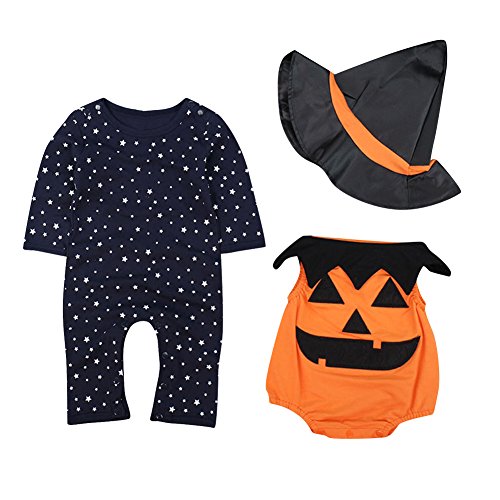 Le SSara Bebé invierno calabaza Halloween mameluco recién mono Traje Trajes 3 piezas (6-12 Meses, Naranja)