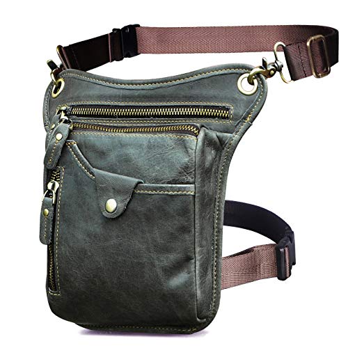 Le'aokuu Para Hombre Cuero Genuino Motocicleta Pesca Táctica Hip Bum Fanny Cinturón Paquete de la Cintura Gota Pierna Bolsa de Muslo Bolsa de Mensajero 211-5 (211-5 Gris 2)