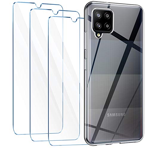Leathlux Funda Samsung Galaxy A42 5G + 3 x Protector de Pantalla Samsung Galaxy A42, Transparente TPU Silicona Funda + Cristal Vidrio Templado Protector de Pantalla y Carcasa Samsung Galaxy A42 5G