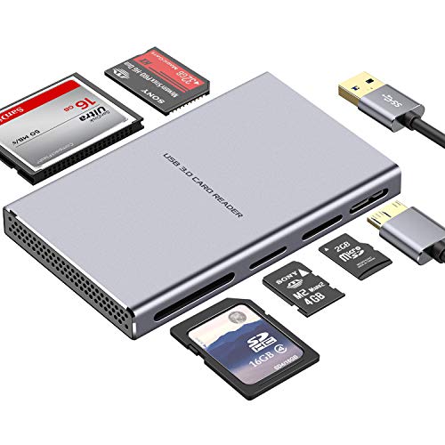 Lector de Tarjetas USB Súper Veloz, Lector de Tarjetas de Aluminio 5 en 1 USB 3.0 con Adaptador USB de Lectura Paralela para SD, CF, Micro SD, SDHC, SDXC, Micro SDHC, Micro SDHC, MS Pro, etc. Lector de Tarjetas USB Súper Veloz, Lector de Tarjetas de Aluminio 5 en 1 USB 3.0 con Adaptador USB de Lectura Paralela para SD, CF, Micro SD, SDHC, SDXC, Micro SDHC, Micro SDHC, MS Pro, etc.