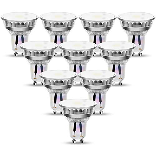 LED GU10 Spot Light Bulbs, 4watt Not Dimmable (50W Halogen Bulb Equivalent), 380 Lumen 100-Degree Beam Angle, Recessed Lighting for Ceiling, Pack of 10(6500K Cool White)