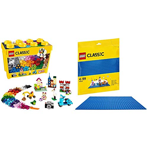 LEGO Classic - Caja de Ladrillos creativos Grande, Set de Construcción con Ladrillos de Colores, Juguete Creativo y Divertido a Partir de 4 años + Base Azul de Juguete de Construcción