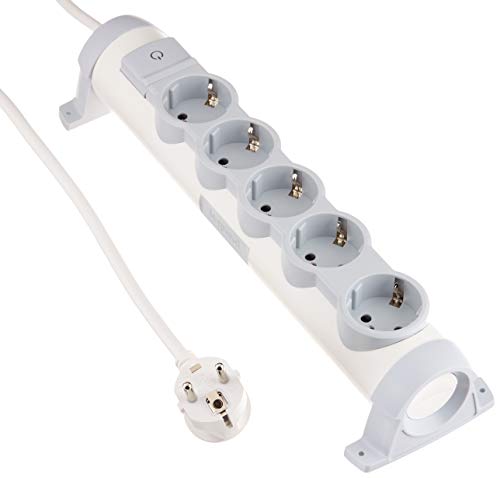 Legrand, 694631 Bases Múltiples Confort - Regleta con 5 enchufes, regleta enchufes con interruptor, cable de 1,5mts, gama ‘Confort’, color blanco y gris, 5 tomas + interruptor