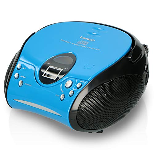 Lenco SCD-24 - Radio FM estéreo (reproductor de CD y antena telescópica) azul y negro
