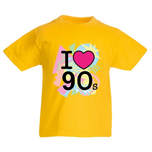 lepni.me Camiseta para Niño/Niña Me encantan los años 90! Banda de Estilo Vintage, Ropa de Fiesta Retro (12-13 Years Amarillo Multicolor)